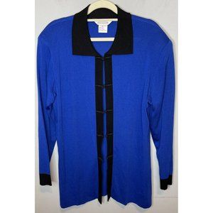 exclusively misook cardigan Sweater Large Black Blue Tie Front Long Sleeve